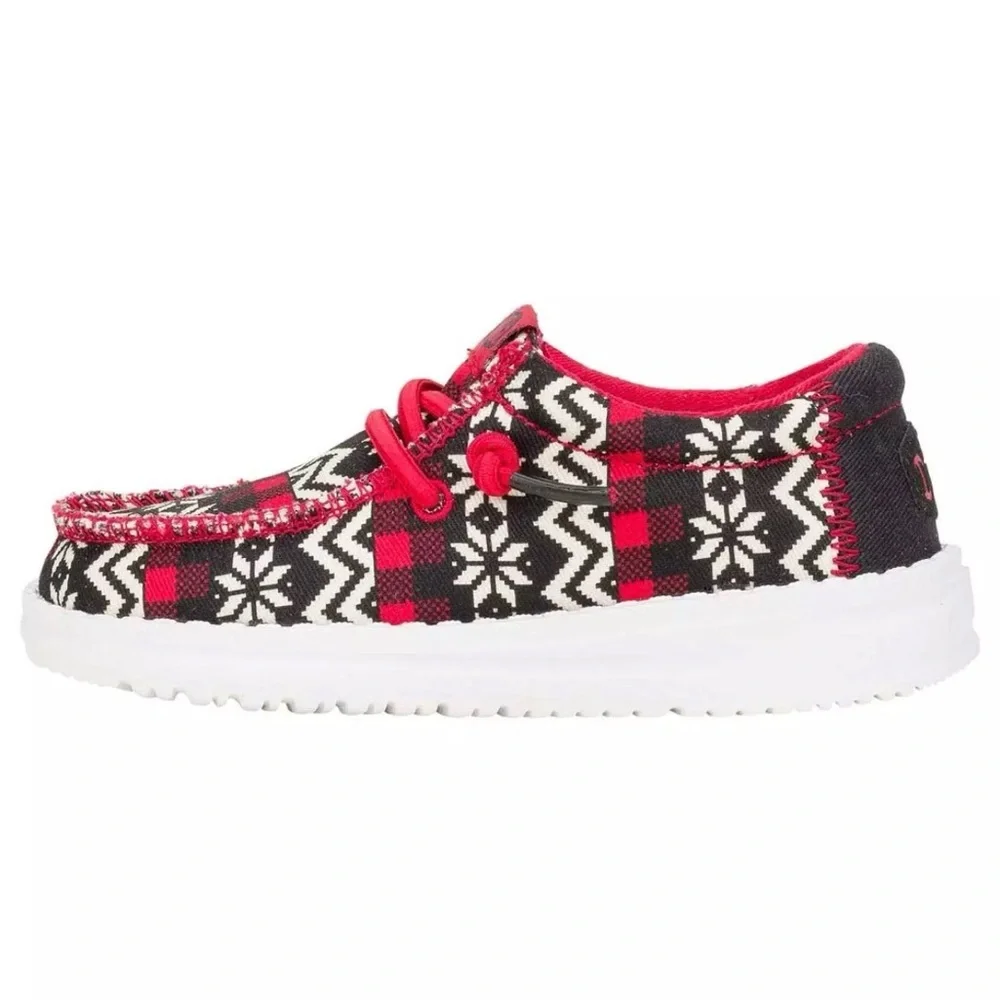 Hey Dude Kids Moccasins in Red and Black Pattern